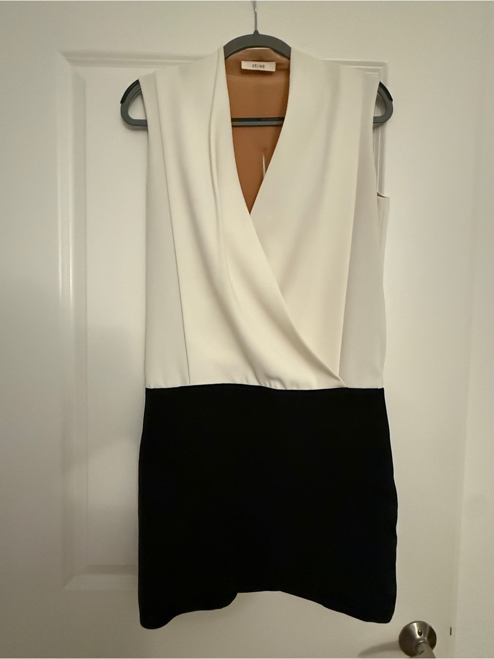 Celine Sleeveless Two-Tone Mini Dress in White and Black